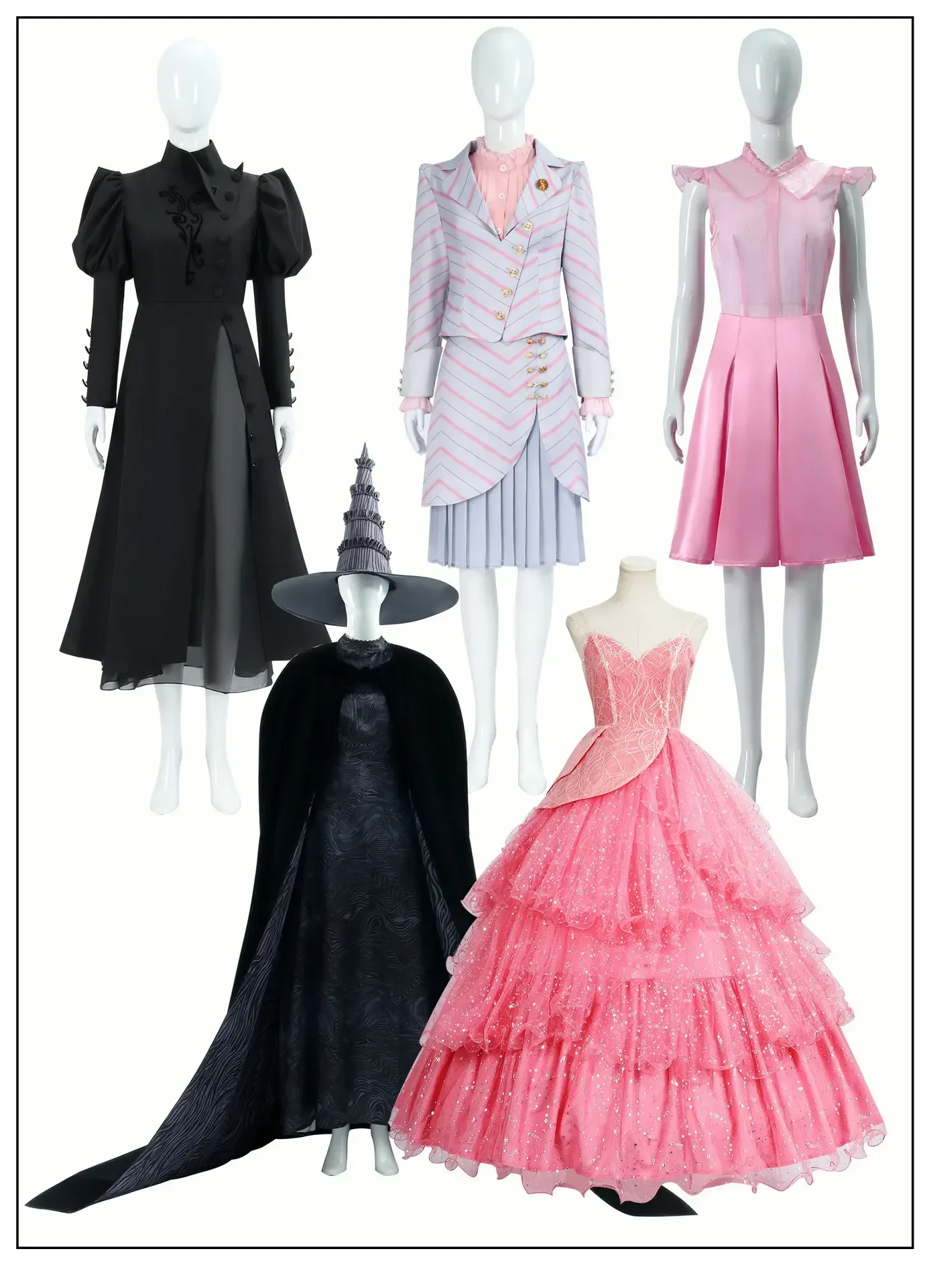 Gotic Movie Wicked Cosplay Witches Costumes Glinda Elphaba Cosplay Costume Party Role-playing Pink Suit Black Dress Robe Hat