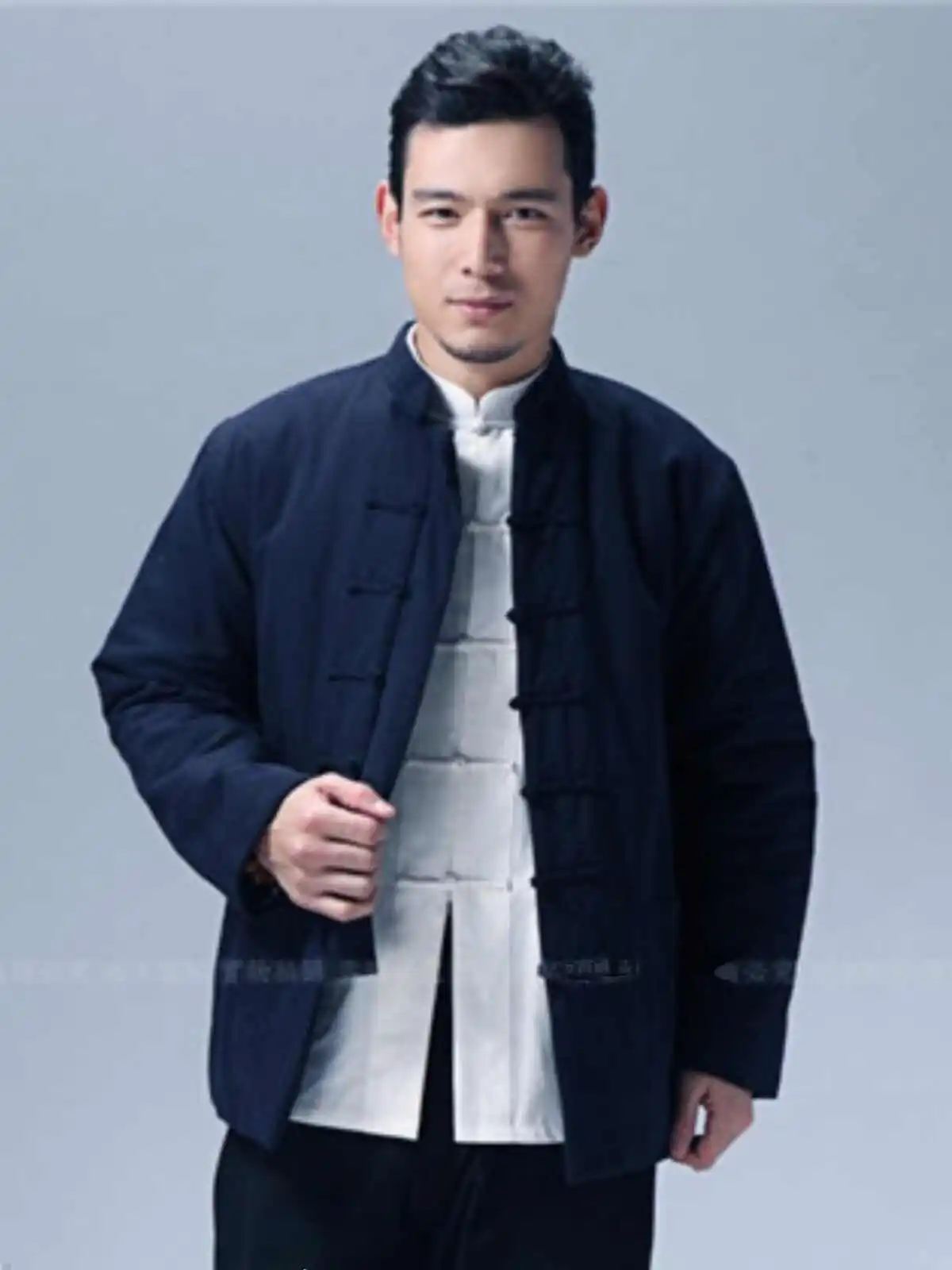 Men Chinese Traditional Kung Fu Tai Chi Winter Coat Tang Suit Uniform Jacket Clothing Long Sleeve Blouse Seven Button Up Hanfu