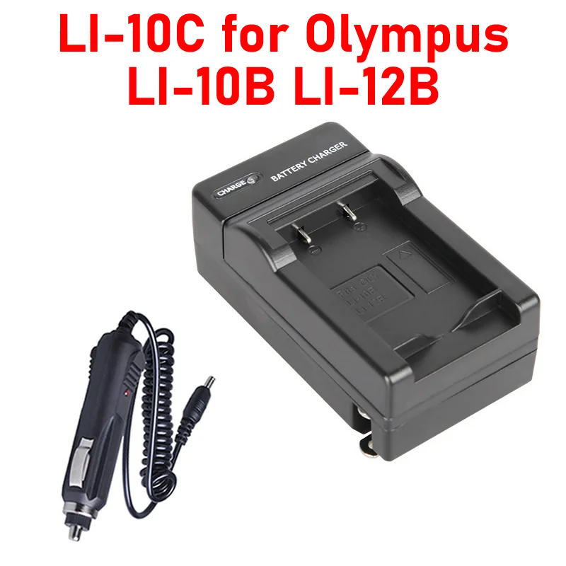 LI-10C Charger with Car Charger for Olympus LI-10B LI-12B LI10C LI-10C Battery Charger