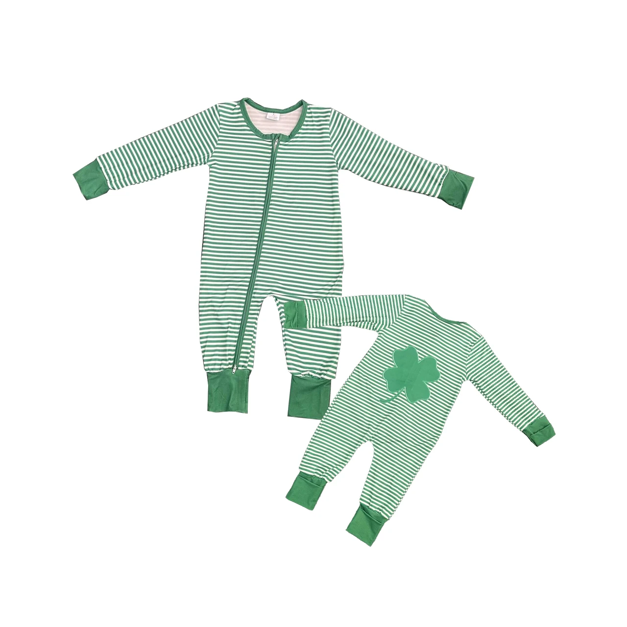 Newborn Infant St.Patrick Clothes Long Sleeve Baby Sleeper Shamrock Printing Zipper Baby Romper