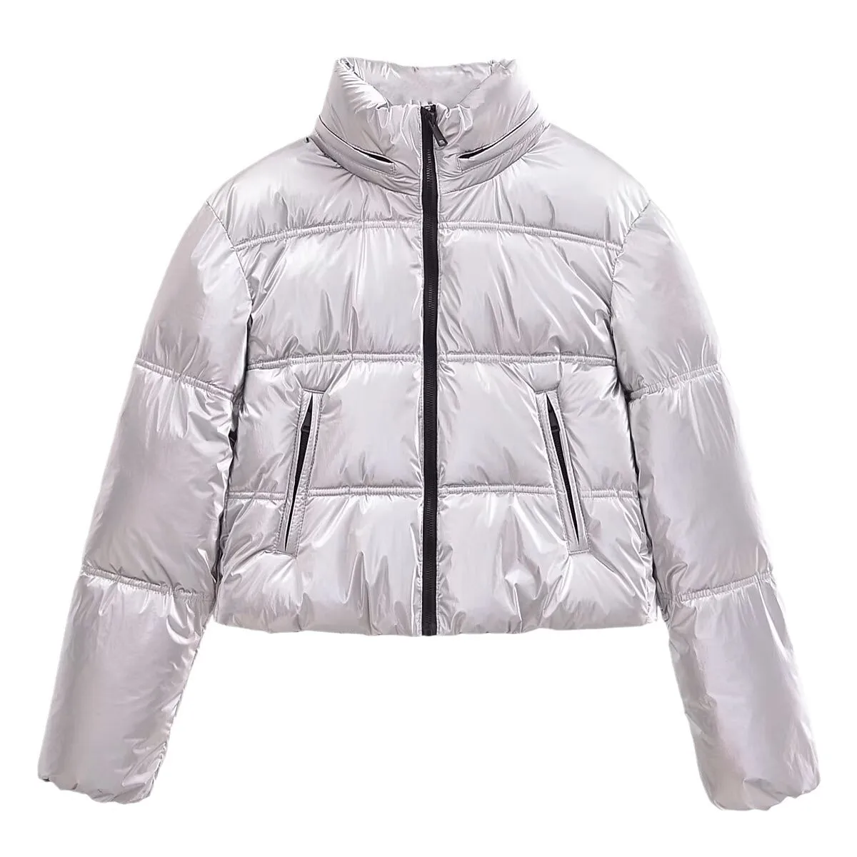

Streetwear High Collar Cotton Female Outerwears Casual Zipper Women Jackets Pockets Solid Color Fashion Coats 2024 New