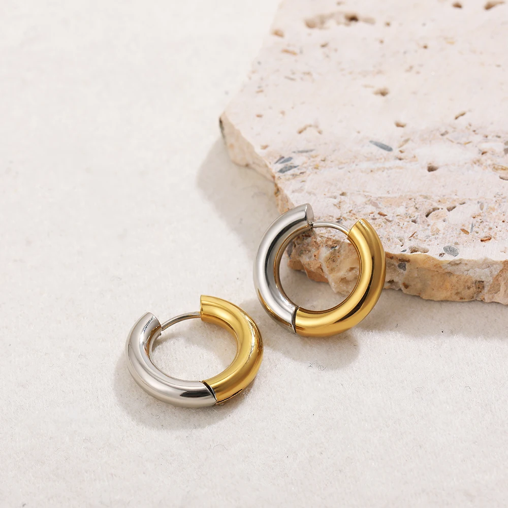 Gold Silver Color Stainless Steel Round Earrings For Women's Simple  Fashion  Hip-hop Rock Jewelry Accessories image 4