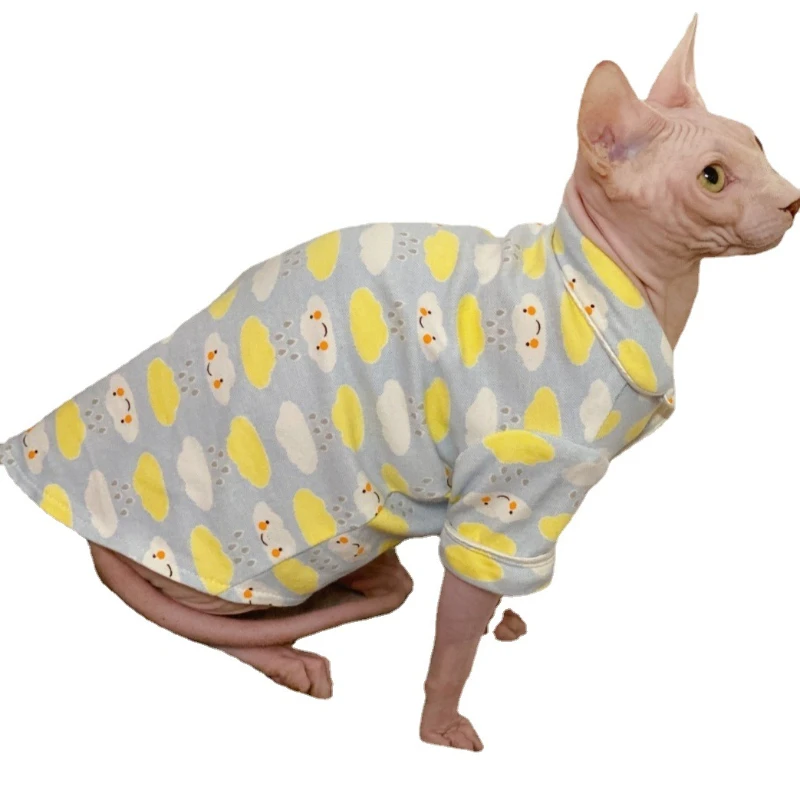 Spring and Autumn Cloud Pajamas Sphinx Hairless Cat German Cat Clothes Pure Cotton Baby Fabric Skincare and Breathable