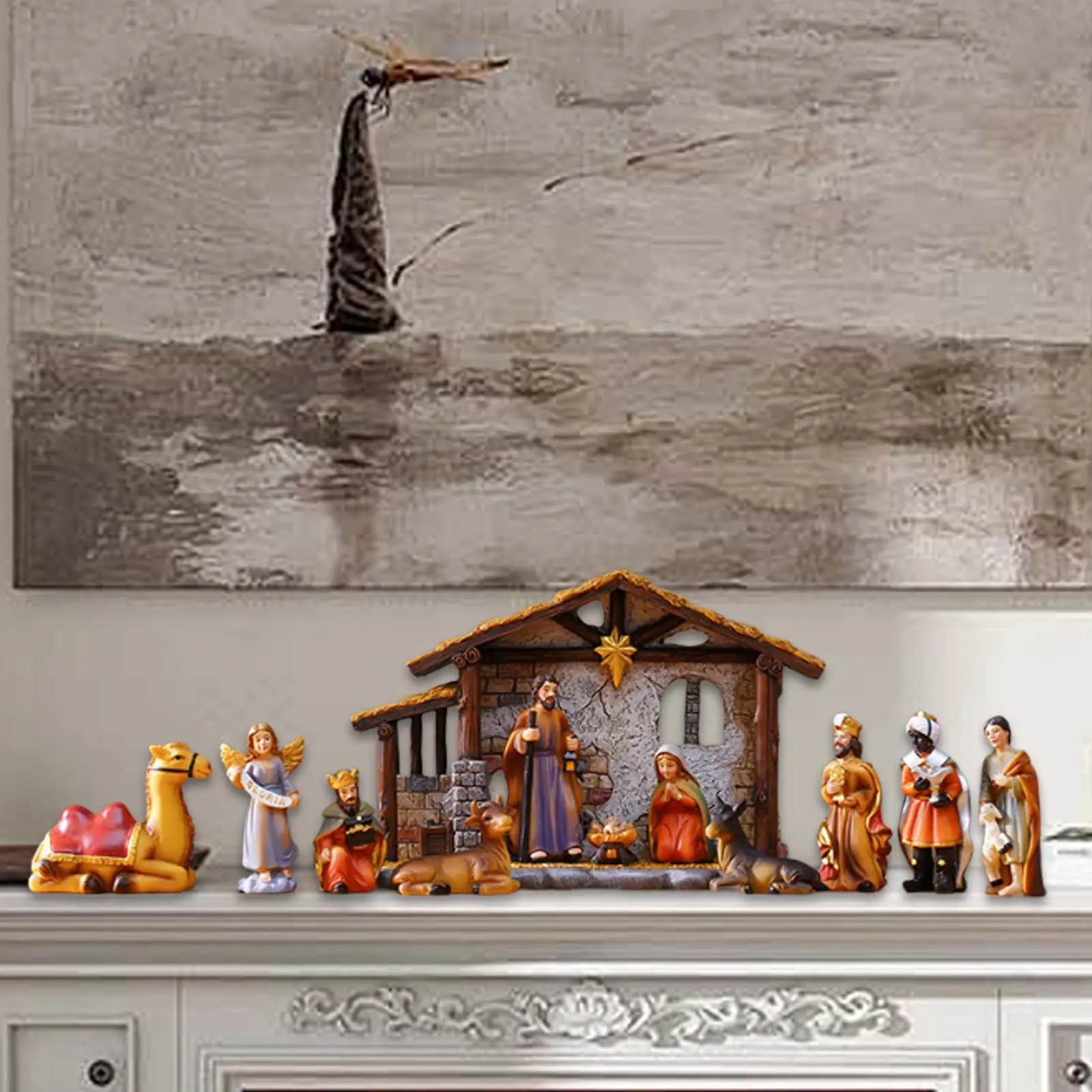 Christmas Nativity Scene Decor Handmade Jesus Manger House Figurine Collection Miniatures Traditional Tabletop Scenes Decoration
