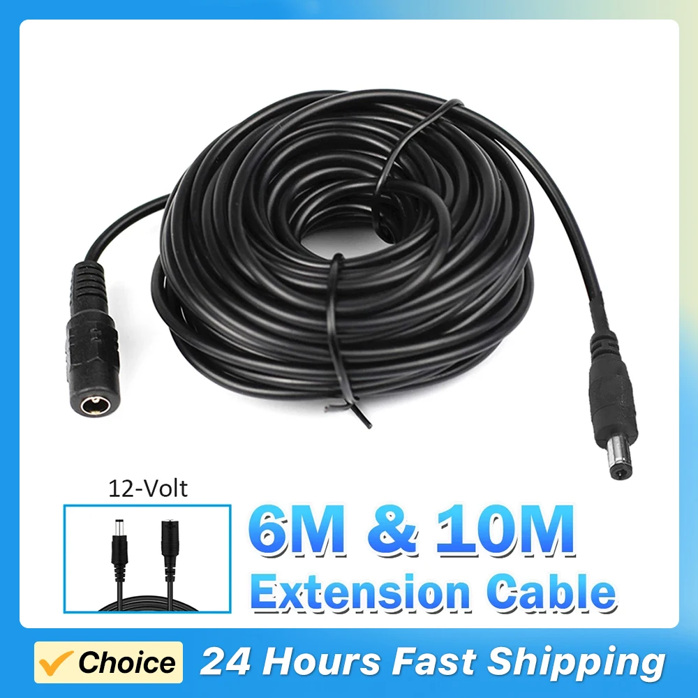 6 Meters/20ft Cable DC 12V Universal Length Power 10M Extension Cable For Security CCTV Camera Power Adapter 5.5x2.1mm DC Plug