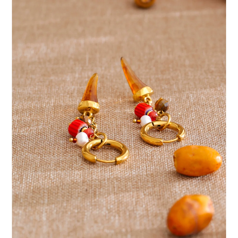 Yhpup Stainless Steel Ceramic Resin Horn Drop Hoop Earrings 2026 Handmade New Arrivals Trendy Charm Attractive France Jewelry