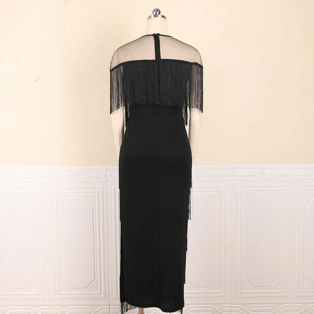 Sexy Bodycon Jurken Voor Vrouwen Transparant Kwastje Met Korte Mouwen, Enkellengte, Elegant Verjaardagsfeest Diner Jurk