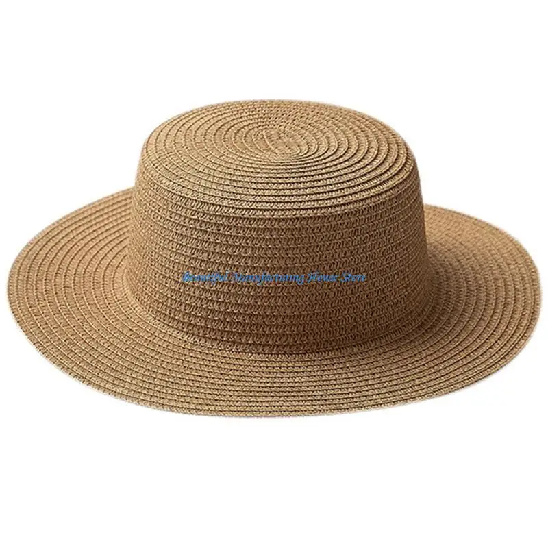 

E56A Men's and Women's Flat-topped Sunshade Straw Hat Diy Handmade for Sun Hat for Su