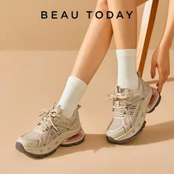 BEAUTODAY Casual Sneakers Women Air Mesh Sick Sole Round Toe Lace-up Mixed Colors 2024 Spring Ladies Shoes Handmade 29A02