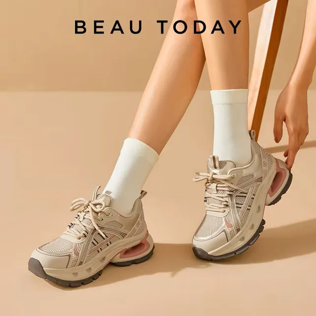 BEAUTODAY Casual Sneakers Women Air Mesh Sick Sole Round Toe Lace-up Mixed Colors 2024 Spring Ladies Shoes Handmade 29A02