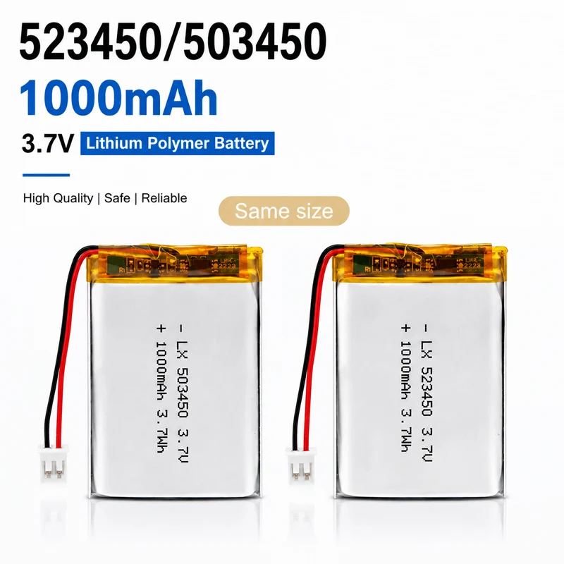 523450/503450 1000mAh 3.7V Wiederaufladbare Li-Ionen-Batterie PH 2.0mm 2-Pin-Stecker für Kamera GPS-Navigator MP5 PS4 100% Echte Kapazität