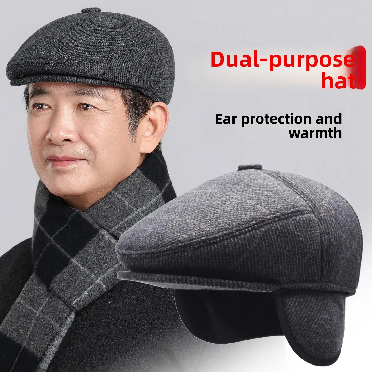 Warm Winter Cap for Elderly Men Dad Grandpa Forward Cap Middle-Aged And Elderly Ear Protection Cold Proof Duckbill Cotton Cap