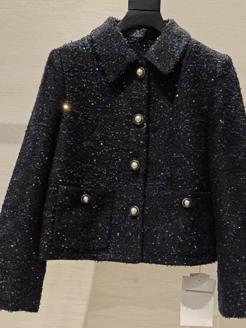 

ort Quilted Coat for Women in Fine iny Fabric Heavy Woolen Material Long Sve Turn-down Collar Button Closure