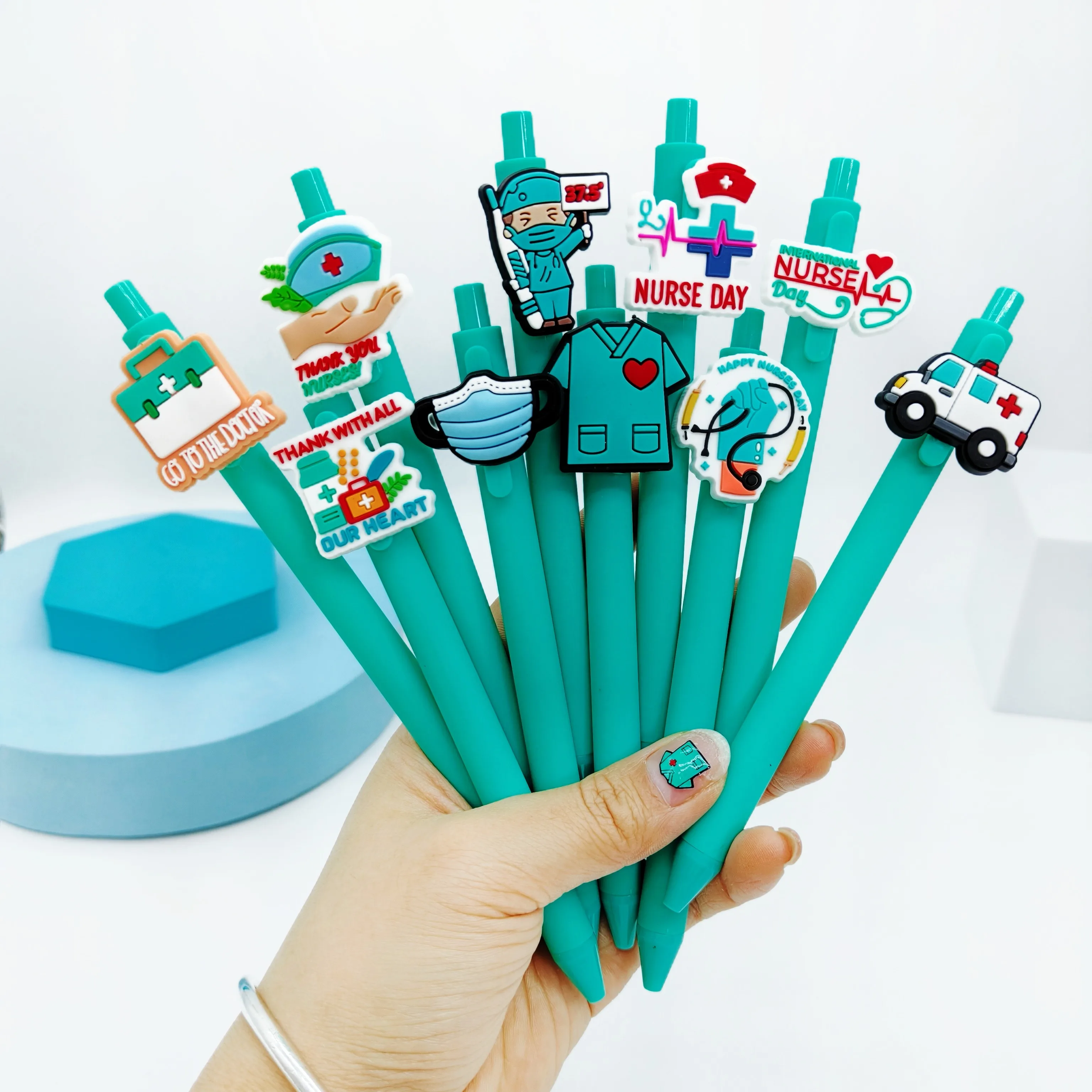 10 قطعة/15 قطعة سلسلة الأزرق الأخضر قلم حبر جاف سلسلة طبية ممرضة هدية القلم الطبيب الطبي الكتابة القرطاسية #3