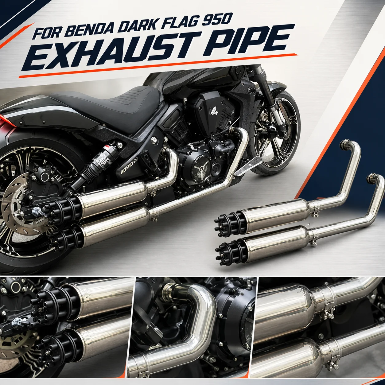Dual-sided Gatling-style exhaust pipes for the Benda Black Flag 950 cruiser