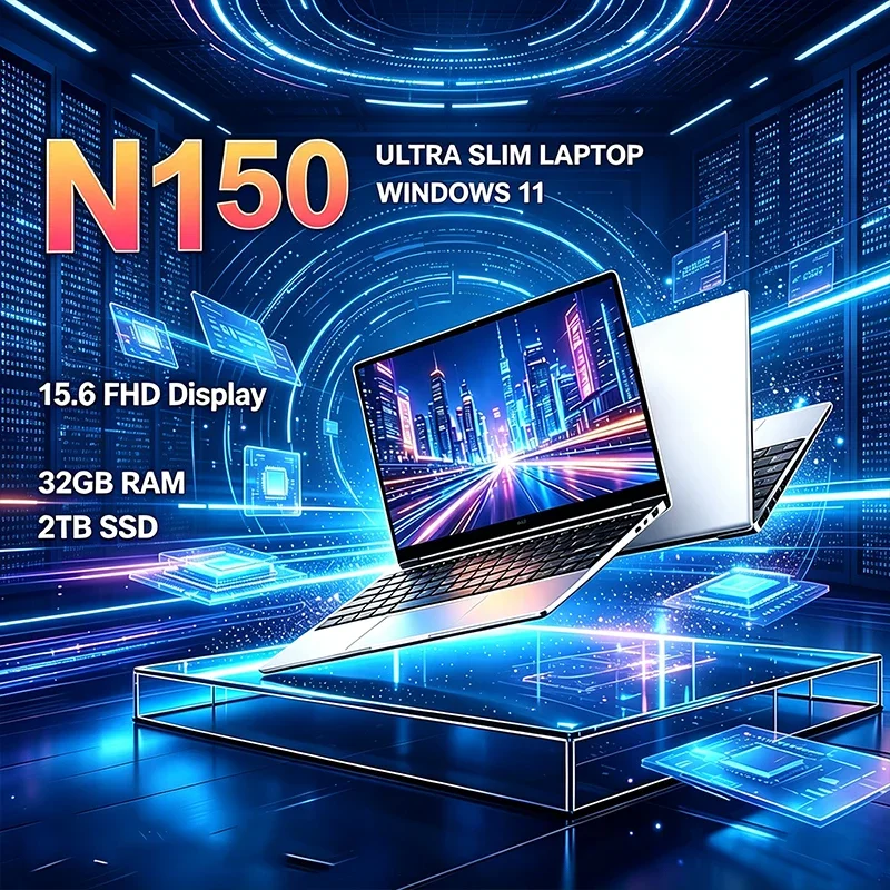 120Hz FHD IPS Display 15.6 Inch Laptop Intel Core N150 32GB Large RAM 2TB Fast SSD Backlit Keyboard Long Endurance Battery