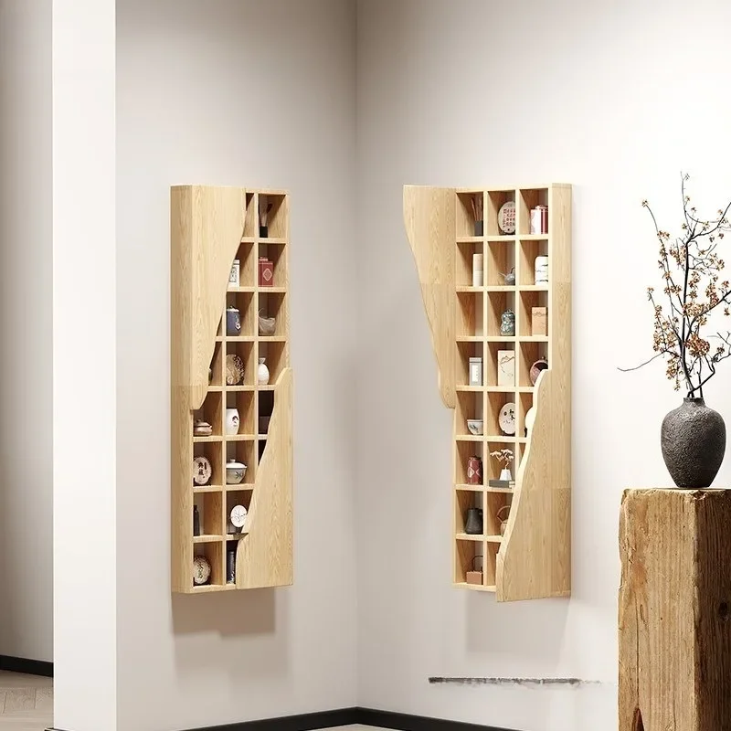 Household solid wood ornament storage rack, wall shelf, log porch display