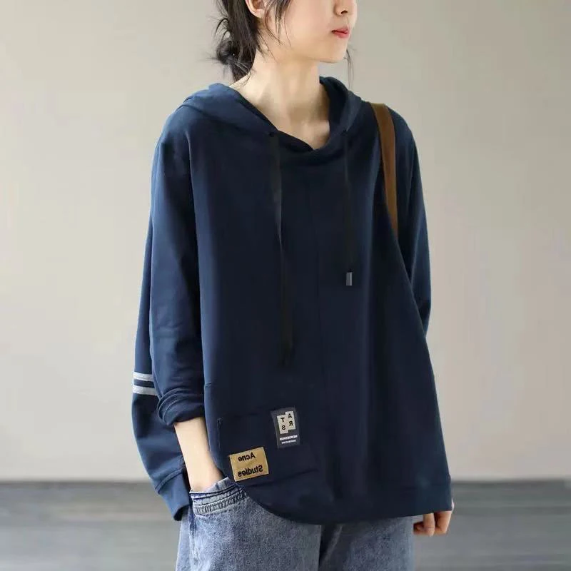 

Spring Fall Fashion Cotton Hoodie For Women Creative Chic Patchwork Long Sleeve Loose Casual Sweatshirt Mom's Cozy Pullover Tops