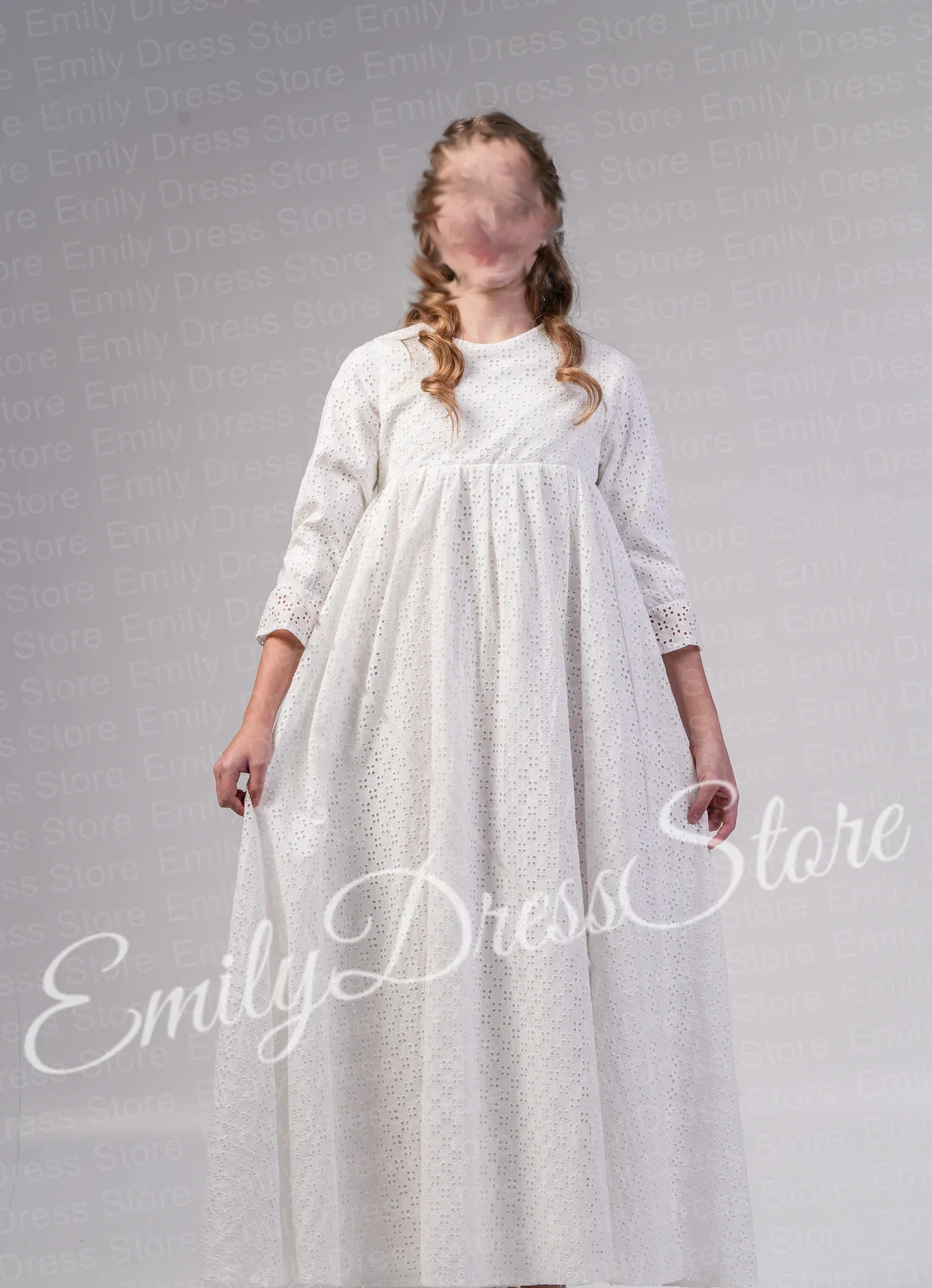 

Customized Flower Girl Dress For Wedding 2025 Milk Lace 3/4 Sleeves O-neck Puffy Kids Bridesmaid Birthday First Communion Gown