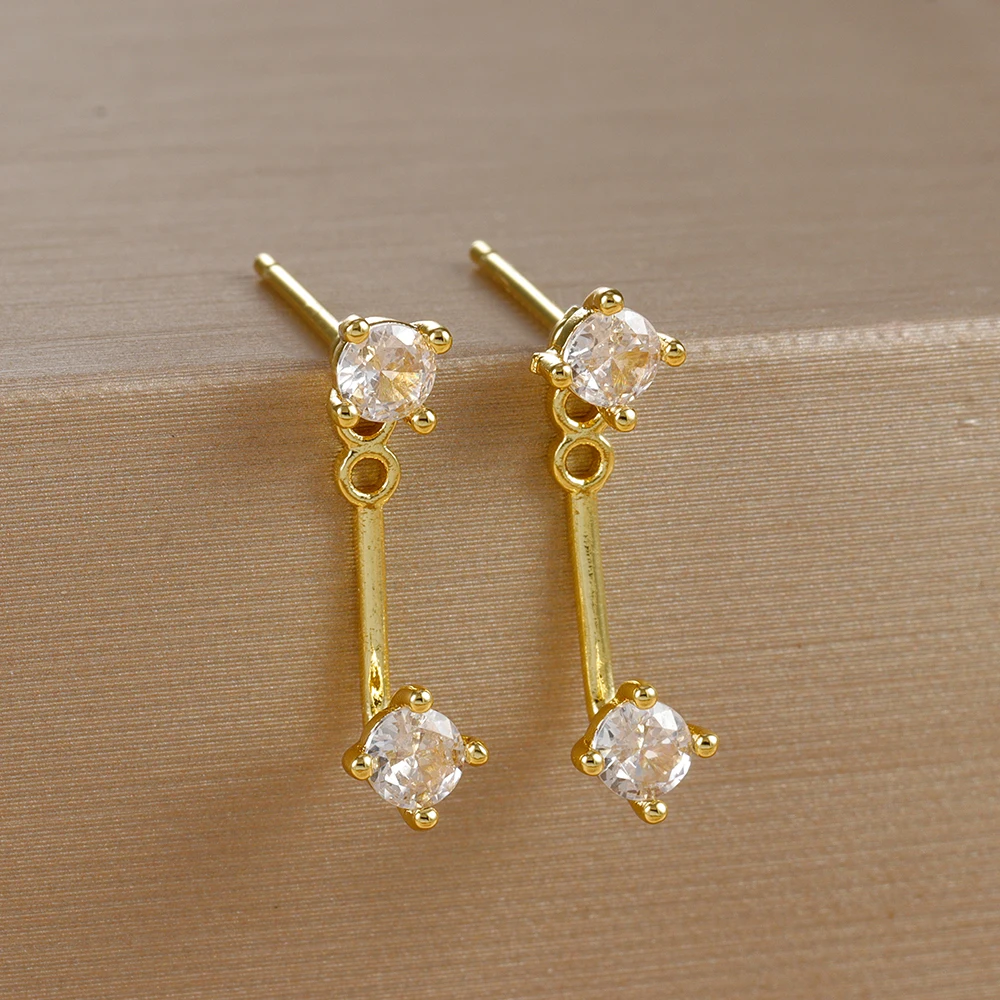 Fashion Shiny Zircon Unique Stud Earrings for Women Simple Small Gold Color Stainless Steel Teen Chic Daily Wear Jewelry Gift