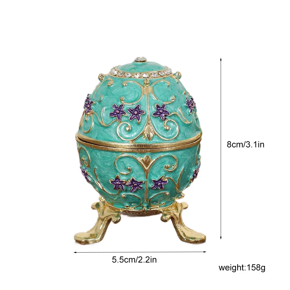 Handmade Enamel Colored Drawing Flower Easter Egg Jewel Case Jewelry Storage Box Metal Handicraft Home Furnishing Articles