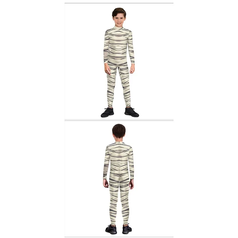 New Cosplay Costume Mummy 3D Bandage Printed Long Sleeved Jumpsuit Halloween Theme Party Role Playing Outfits for Unisex