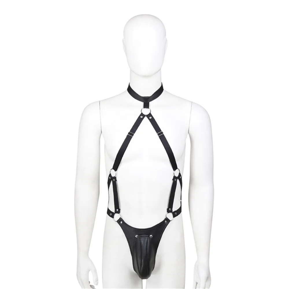 Gay Rave Harness Male Leather Lingerie Chest Crossed Harness Belts Fetish Body Bondage Clothing BDSM Sexual Straps