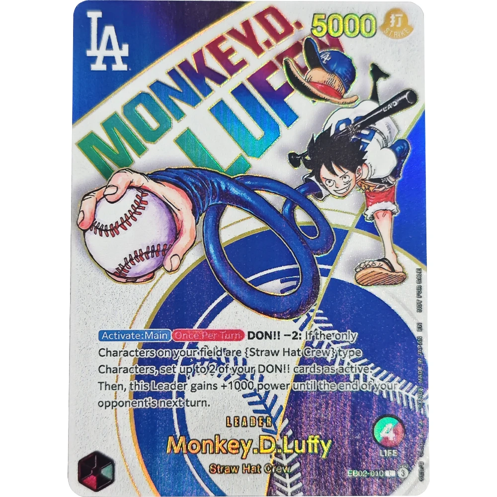 

Новая коллекционная карта аниме OPCG Monkey D Luffy Night 2025 Dodgers Promo EB02-010, английская карта с преломляющей цветной вспышкой, подарки для детей