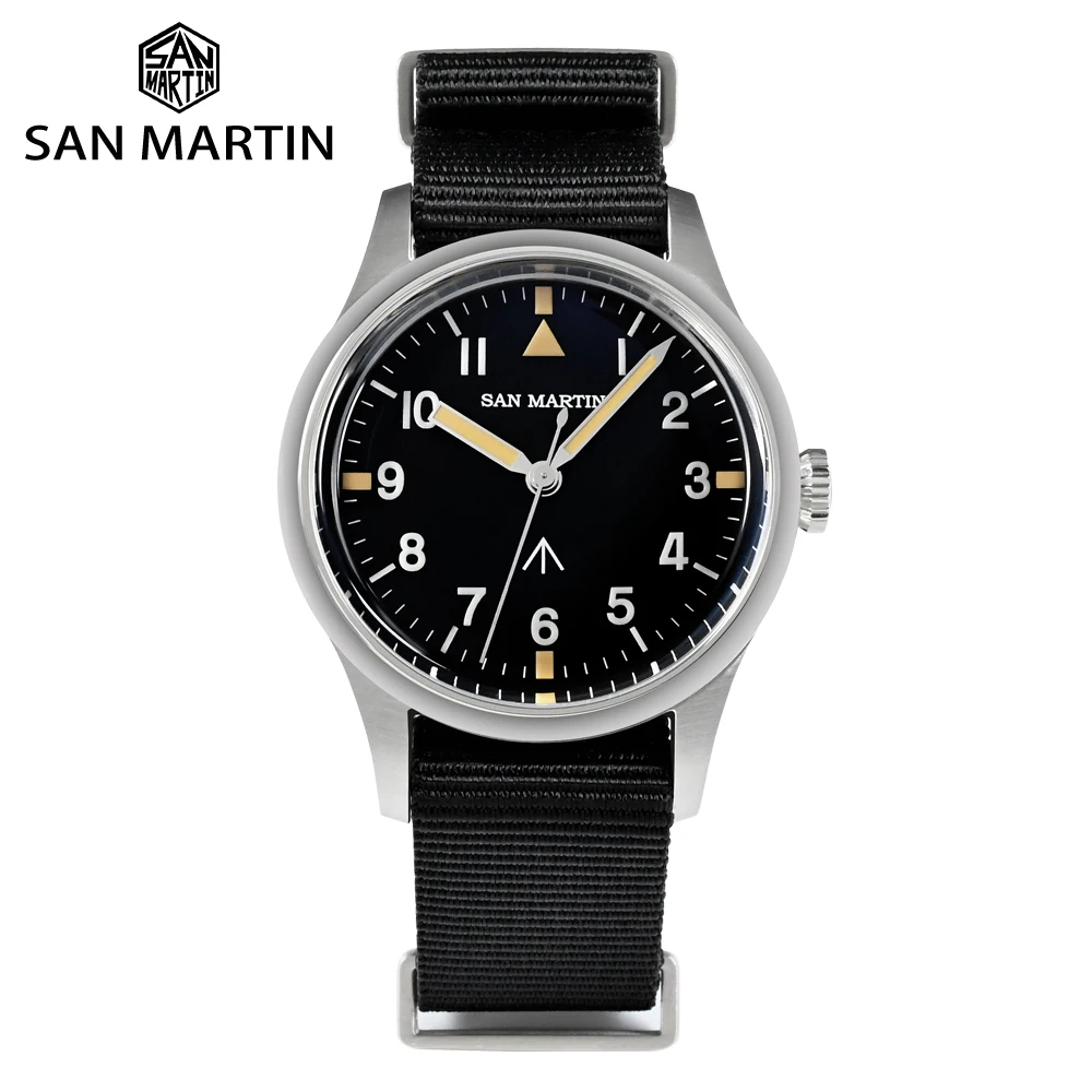 San Martin-reloj piloto de 36mm para hombre, pulsera con movimiento de cuarzo, correa de nailon, 10 ATM Lum, VH31