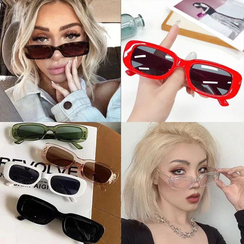 Vintage Black Square Sunglasses Woman Luxury Brand Small Rectangle Sun Glasses Female Gradient Clear Mirror Oculos De Sol