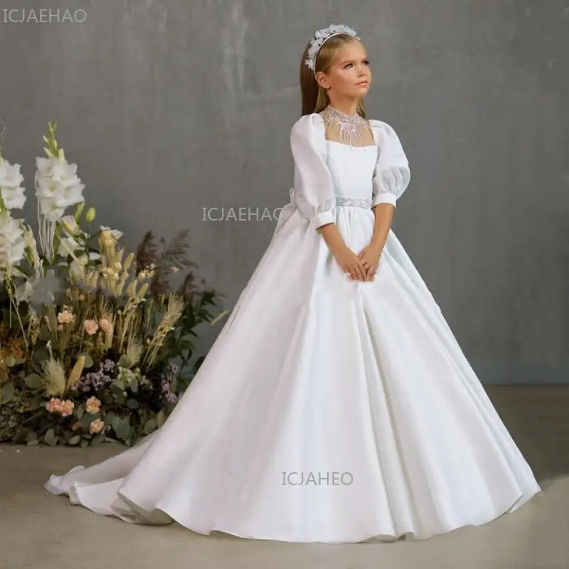 2026 Kids Bridemaid Wedding Dresses For Children Girl Long Prom Dress Big Bow Ball Gowns Girls Boutique Formal Elegant Frocks
