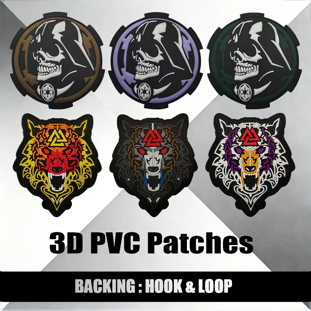 Black Knight 3D PVC Badge Tactical Sticker Military Patches Odinval Wolfhead Rubber Patch for Backpack Brutal Animals Sewing
