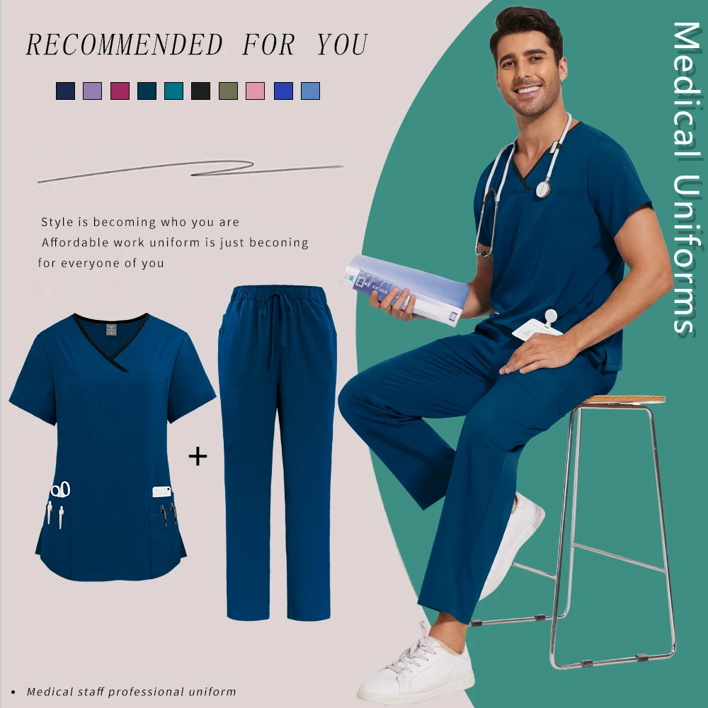 Unisex Sanitary Uniform Nursing Scrubs Set Clinical Dentist Surgical Clothing Medical Doctor Uniform Multicolour Beauty Workwear