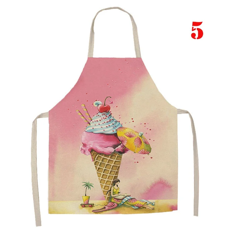 1 Piece Cake Donut Pattern Print Kitchen Apron Women\'s Sleeveless Linen Kids Apron Cooking Home Cleaning Stain-proof Tool