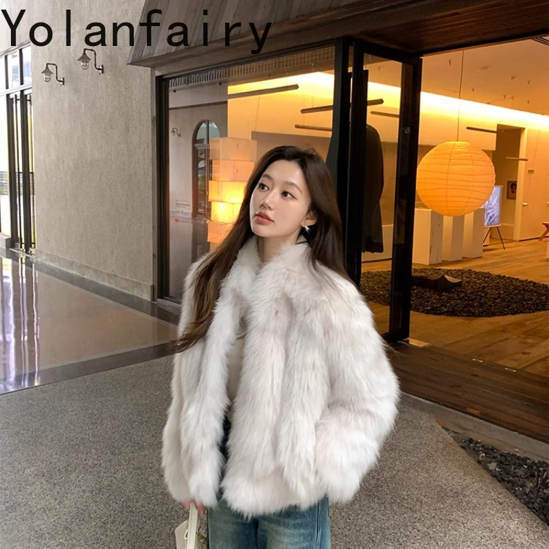 YOLANFAIRY معطف الفرو الطبيعي المرأة الشتاء قصيرة 100% ريال فوكس سترات من الفرو للمرأة الفاخرة 2025 الراقية معاطف السترة الفراء Casaco