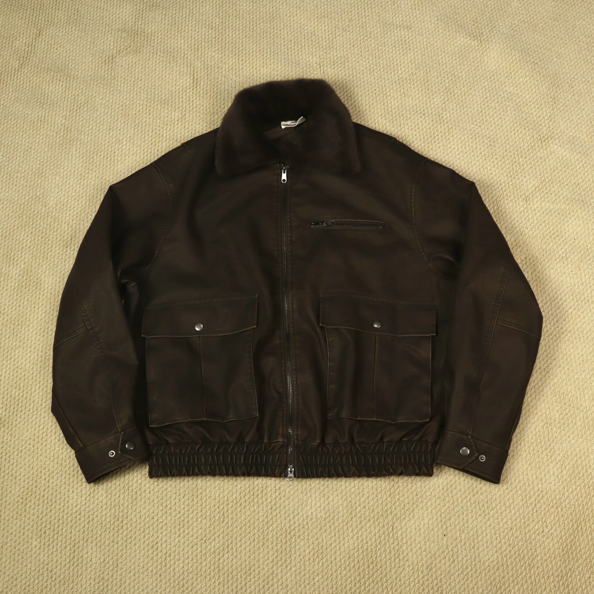 Flying Removable Fur Collar Vintage Functional Deconstructed Leather A2 Jacket 25aw