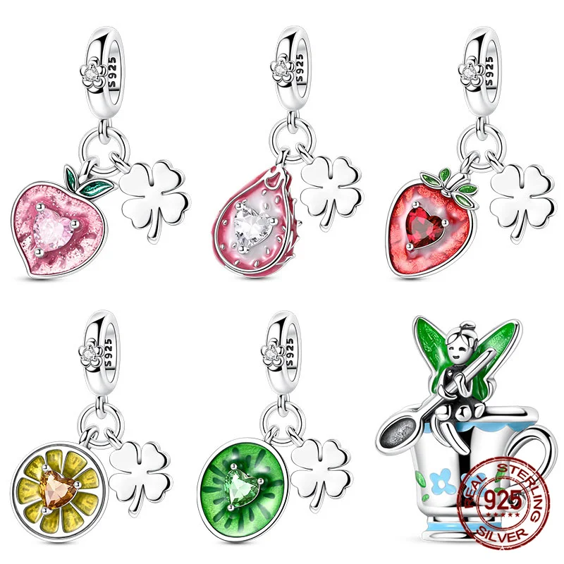 

Original 100% 925 Sterling Silver Fruit Series Lucky Clover Charms Fit Original Bracelet DIY Jewelry Making Women Gift New 2025