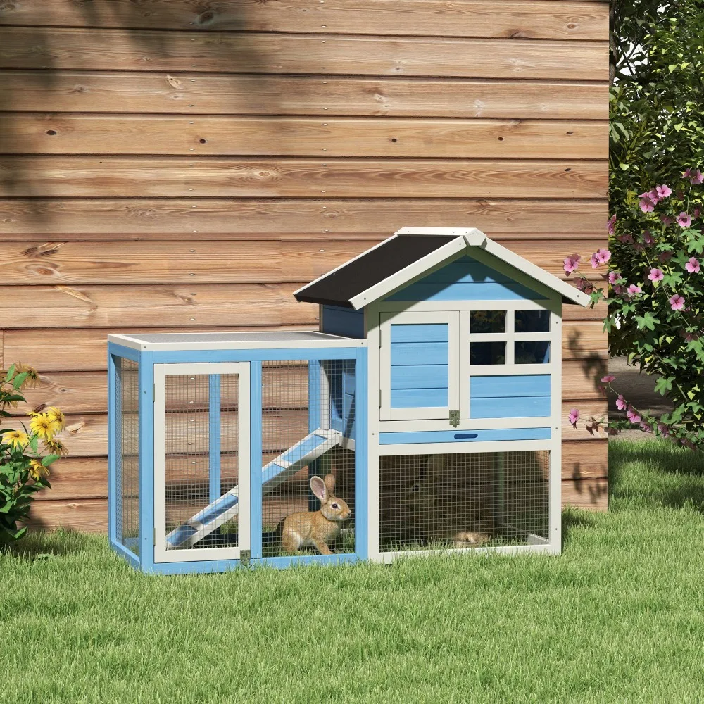 

48" Wooden Chicken Coop Rabbit Hutch Bunny Cage Pet House w/Ladder & Run