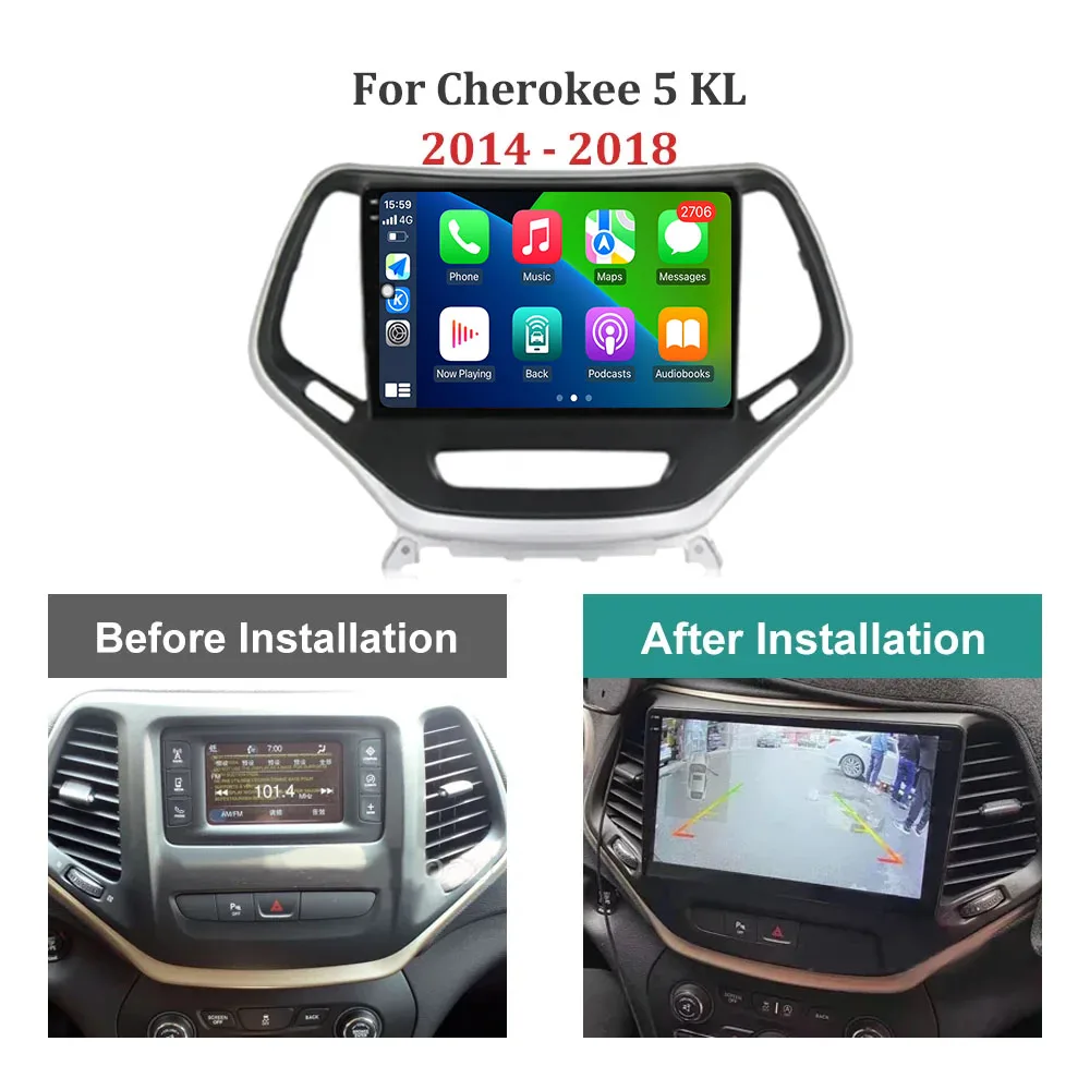 Dla JEEP Cherokee 5 KL 2014-2018 Android 14 Samochodowy multimedialny odtwarzacz radiowy Ekran nawigacji 4G Auido DSP Stereo Bezprzewodowy Carplay