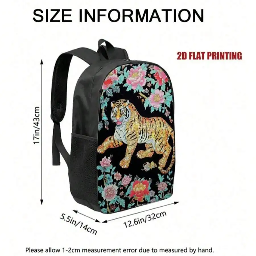 

Fierce Tiger Floral Print Backpack Lightweight Zipper Closure For Adults Daily Travel Work
