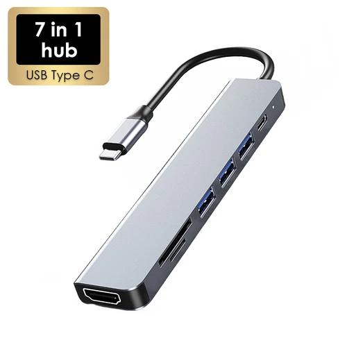 Estación de acoplamiento USB-C 7 en 1, adaptador HDTV 4K, USB 3,0/2,0 HUB tipo C a PD 87W, lector SD TF, divisor USB C para ordenador portátil Macbook Pro