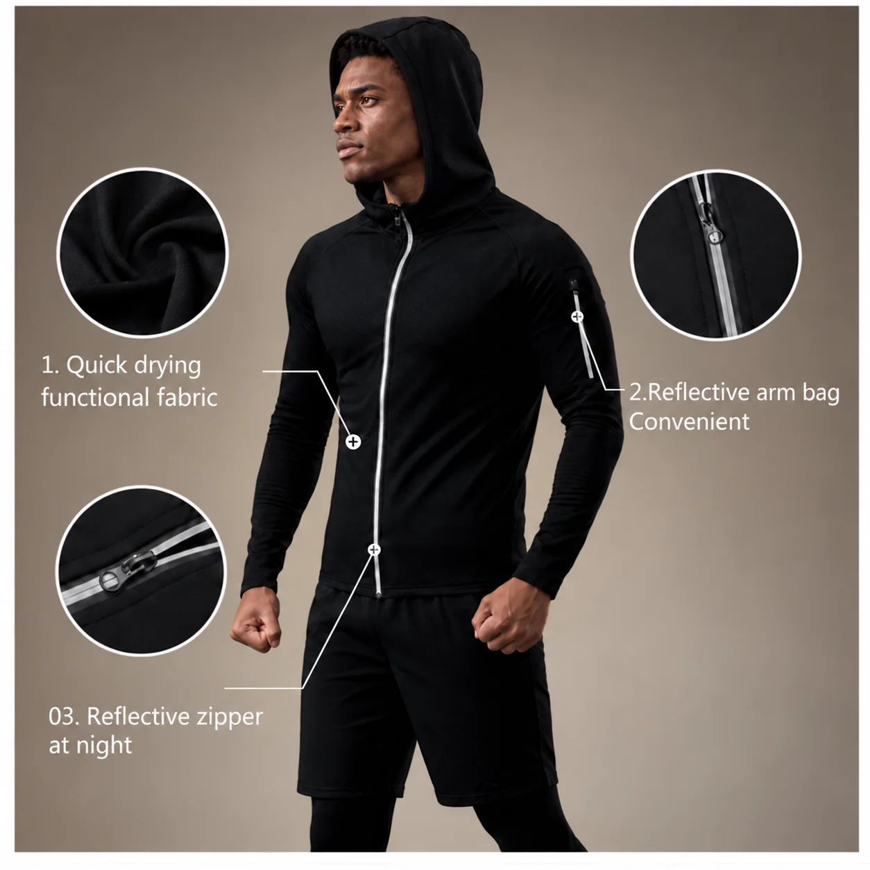 Men‘s Reflective Hooded Running Jacket,Hoodie Suit for Motorcycle E-Bike E-MTB Electric Bike Cycling Touring,Daily Sports