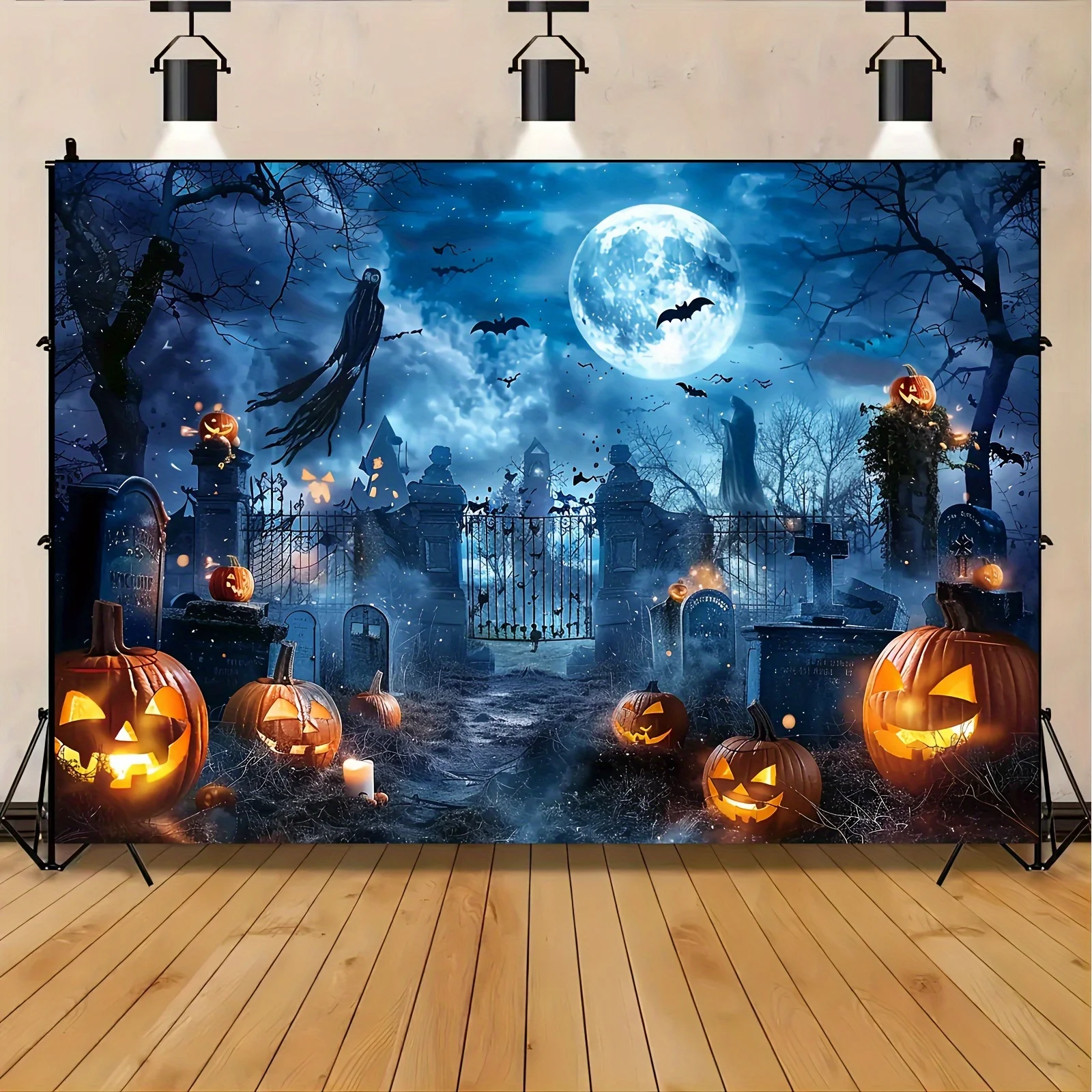 1pc Halloween Nacht Vollmond Polyester Fotografie Hintergrund düsteren Wald Friedhof Hintergrund