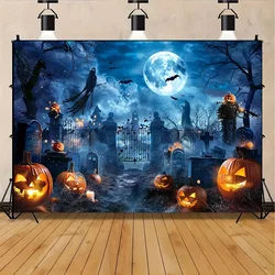 1pc Halloween Night Full Moon Polyester Photography Backdrop Gloomy Woods Graveyard Background