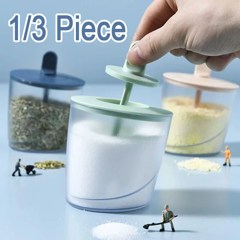 1/3 Piece Seasoning Jar Lid And Spoon Pink Blue Green Simple Cute Large Capacity Convenient Easy To Use Kitchen Spice Container