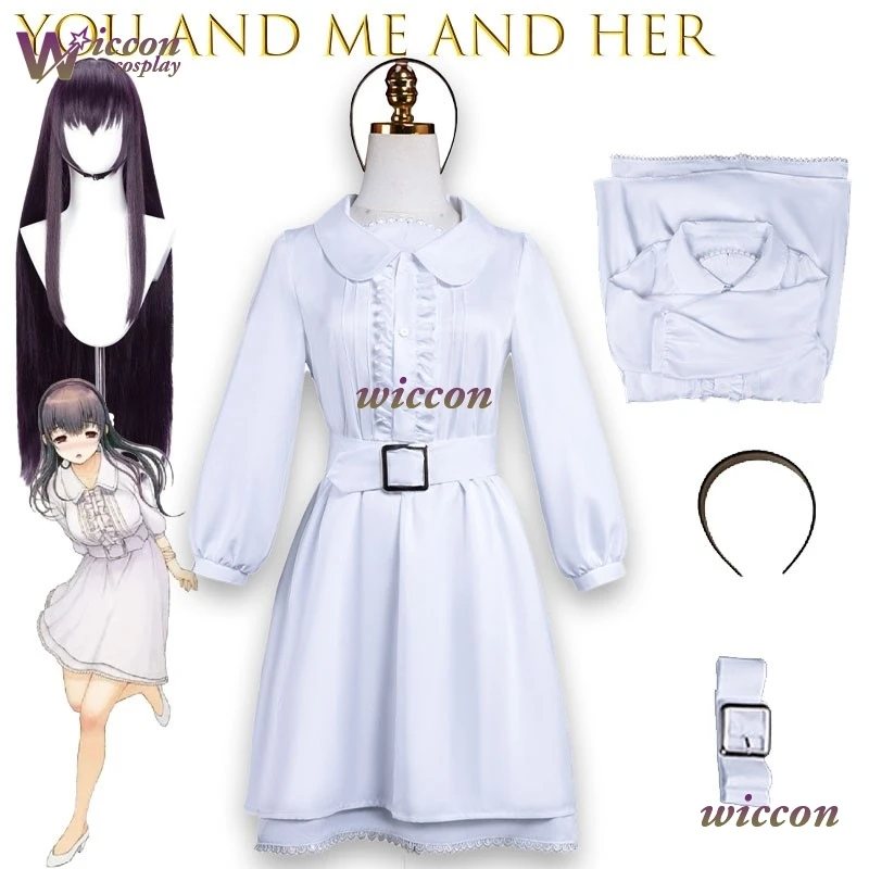 

SAIK Sone Miki School Uniform YOU And ME And HER A Love Story Cosplay Dress White Pleated Skirt Blue Ribbon Sleeveless Outfit