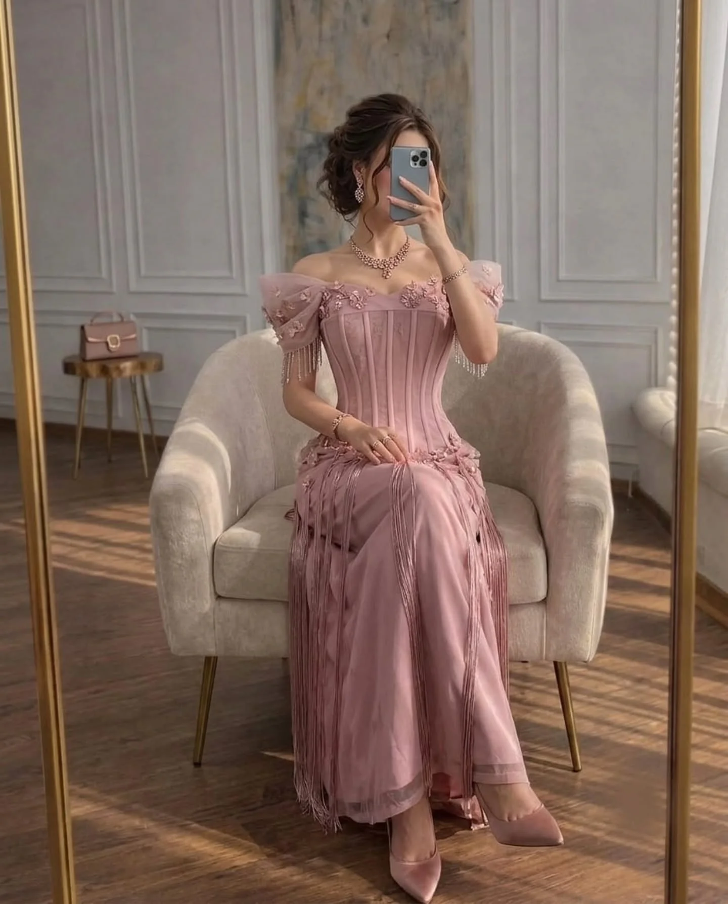 Luxury Appliques Pink Prom Dress Luxury Tassel Lace Mermaid Party Dress Women's Evening Dresses Vestidos De Fiesta Customized image 2