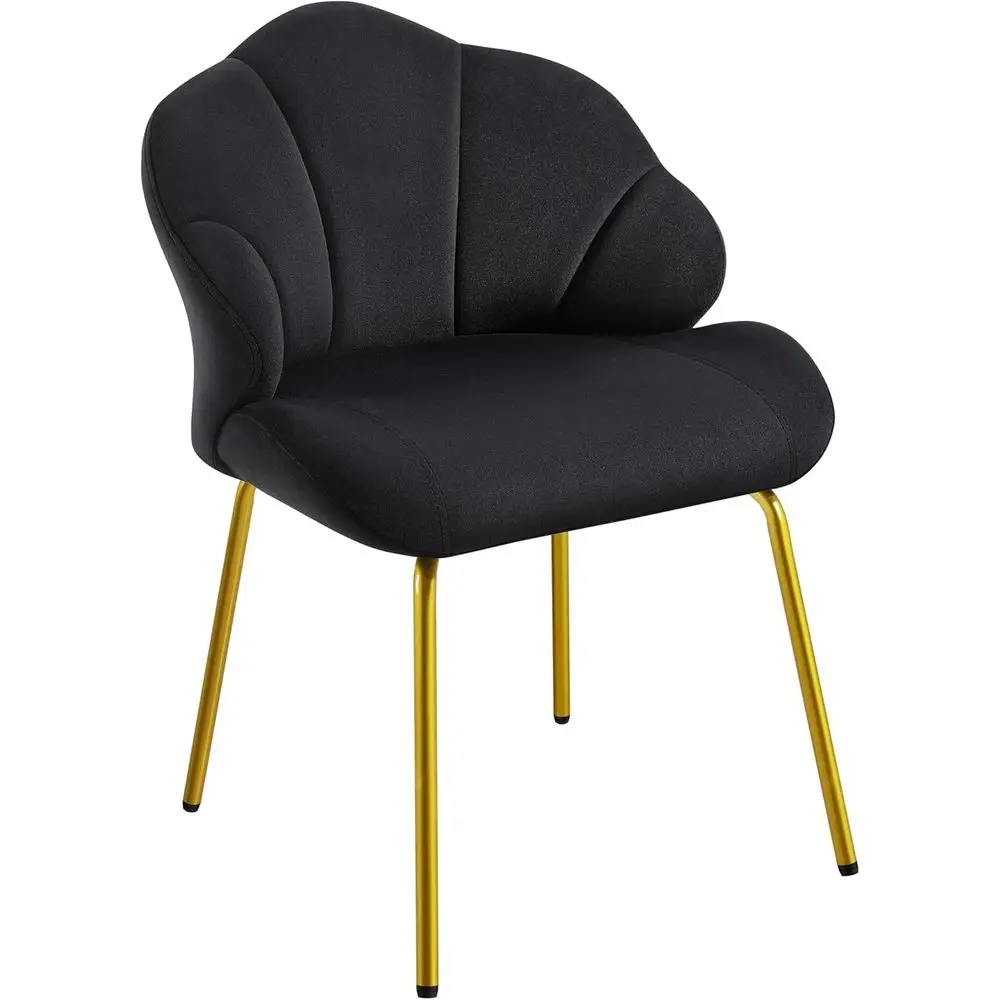 lower Shape Vanity Chair with Petal Armrests, Black | Velvet Makeup Chair no Wheels with n Metal Legs, ern Side Armchair with Ba