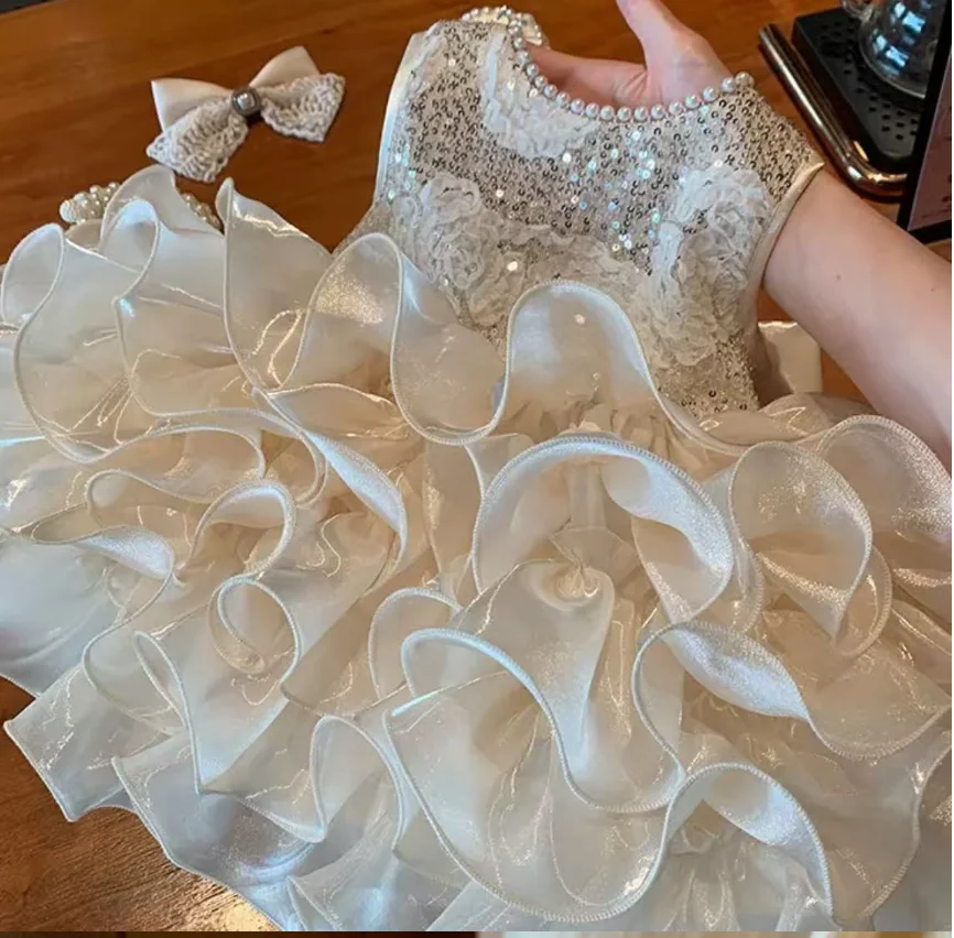 New Baby Summer Girls Boutique Back BIg Bow Flower  Dress, Princess Kids Sweet Party Dresses  1-7T