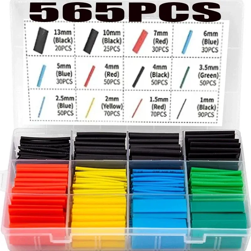 565Pcs Heat-shrink Sleeve Tubing Thermoresistant Tube Kit Electrical Cable Connection Wire Cable Insulation Sleeving Shrink Tube